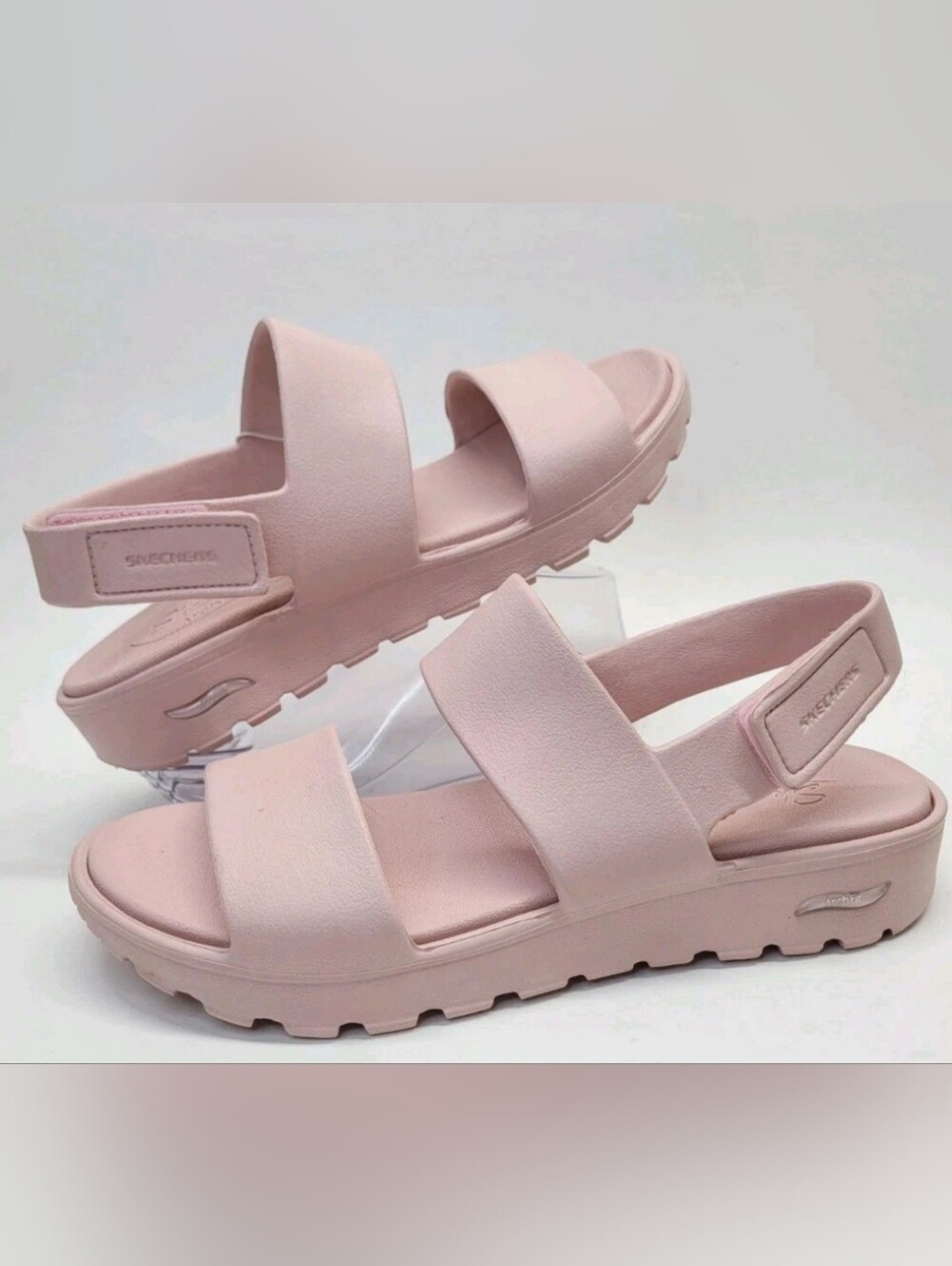 Skechers Sandals Foamies Women's Size 10 Arch Fit Blush Pink Slingback Platform.